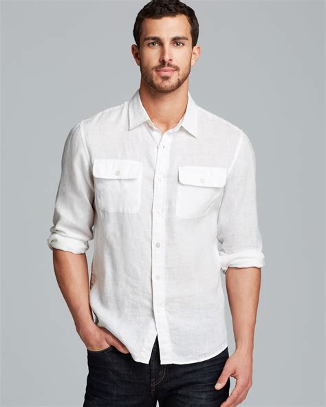 michael kors white linen shirt with black embroidery|Michael Kors men's linen shirt.